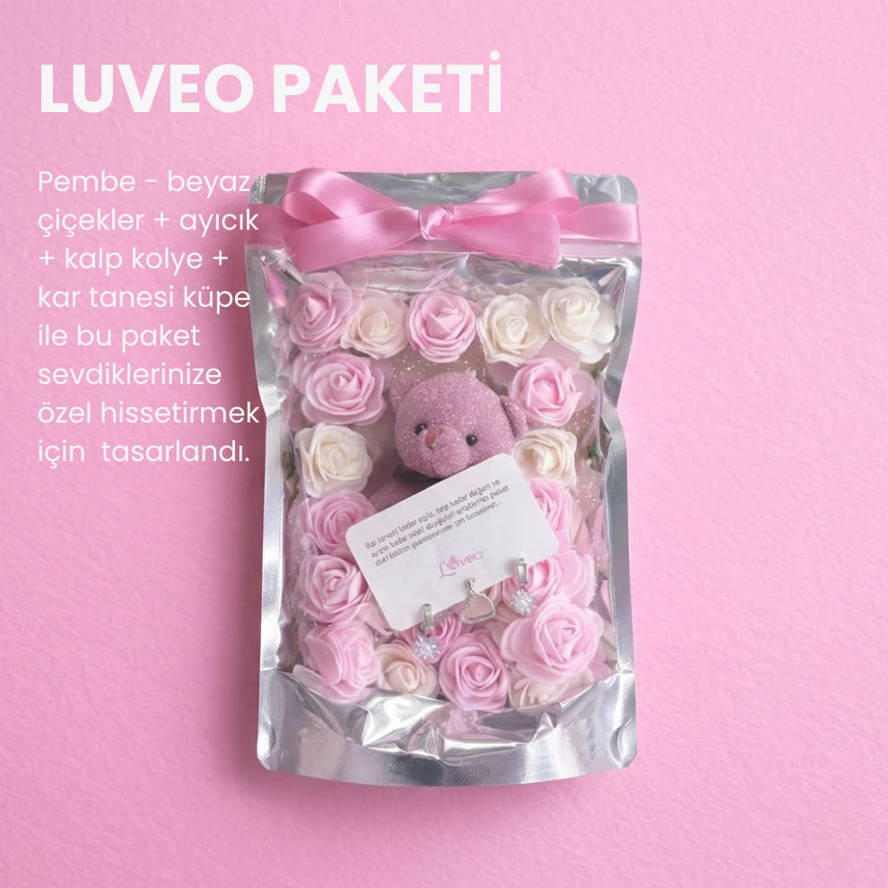 Luveo RoseBear – Blush Edition (Pembe–Beyaz Çiçek)